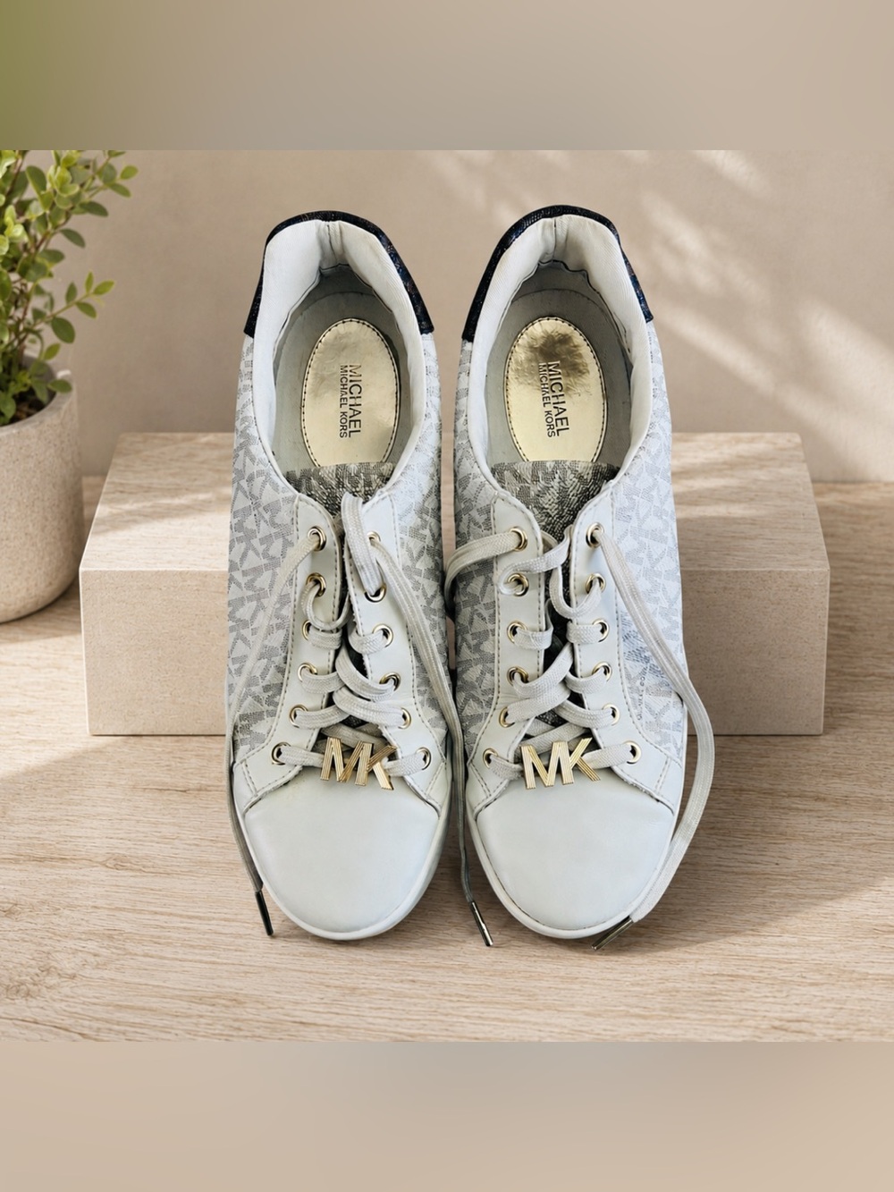 Michael Kors Cream & White Sneakers Classic Design